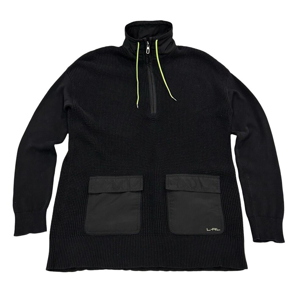 Lauren Ralph Lauren Womens Waffle Knit Pullover Size S Black Cotton 1/4 Zip